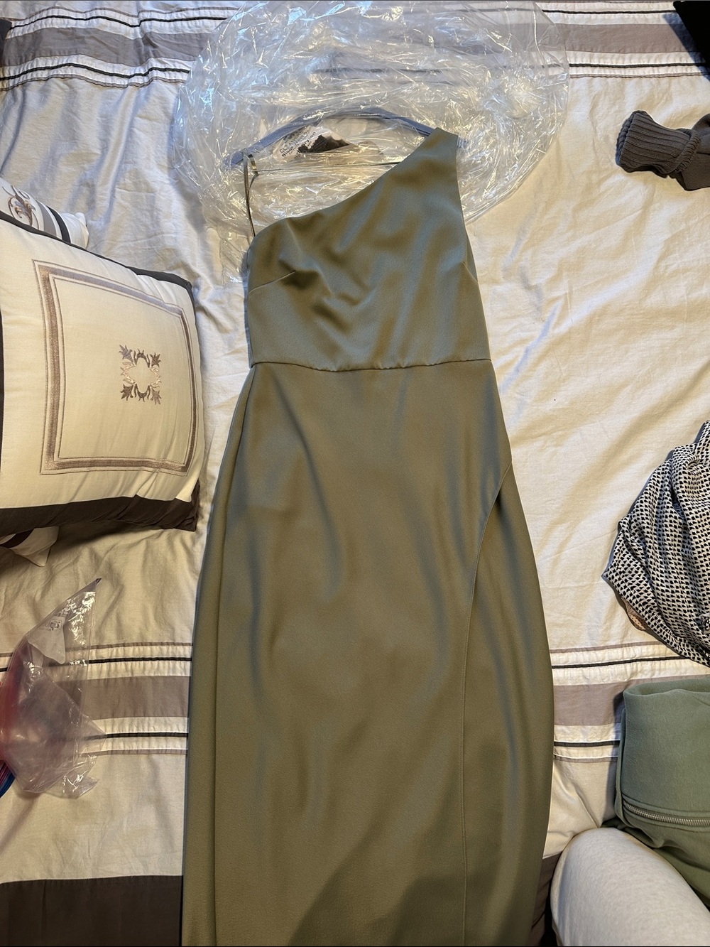 Anthropologie One-Shoulder Olive Dress